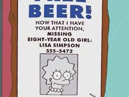 Cartel de la serie Los Simpson que ofrece cerveza gratis. Cartel de la serie Los Simpson que ofrece cerveza gratis.