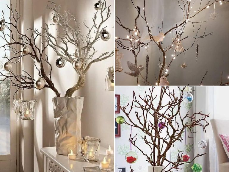 El arbolito navideño hecho con ramas aporta mucha naturalidad. El arbolito navideño hecho con ramas aporta mucha naturalidad.