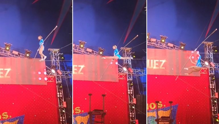 Una trapecista de circo perdió el equilibrio y sufrió una tremenda caída desde diez metros en Colombia