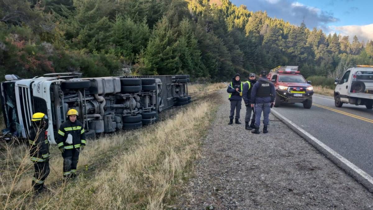 Intervino la Policía para ordenar el tránsito sobre la Ruta 40 donde volcó un camión chileno.