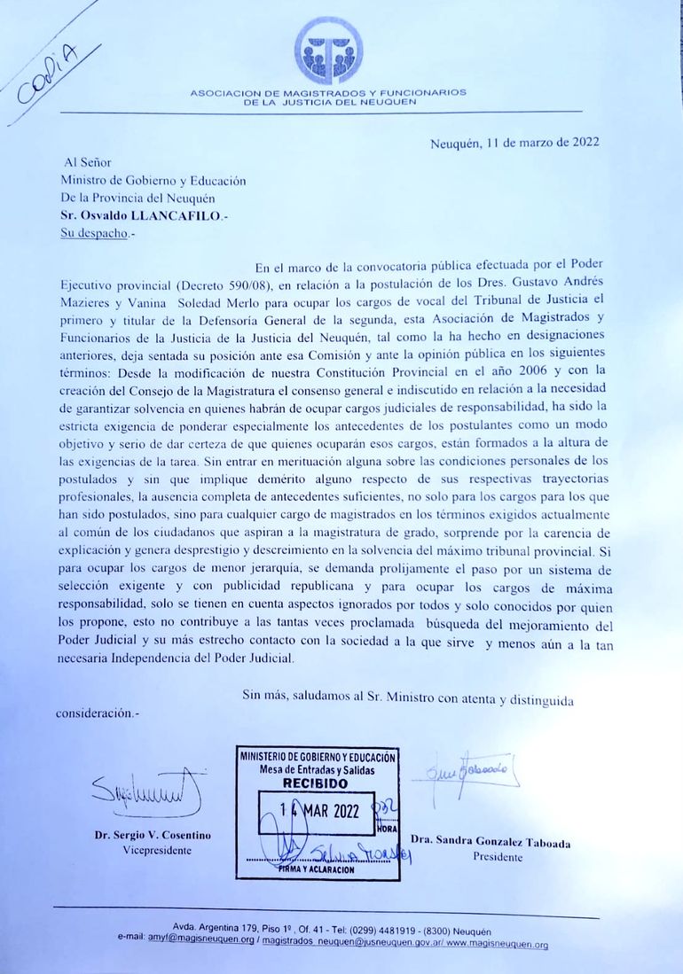 La Asociación de Magistrados opinó duramente sobre las postulaciones a los cargos de Mazieres y Cancela.