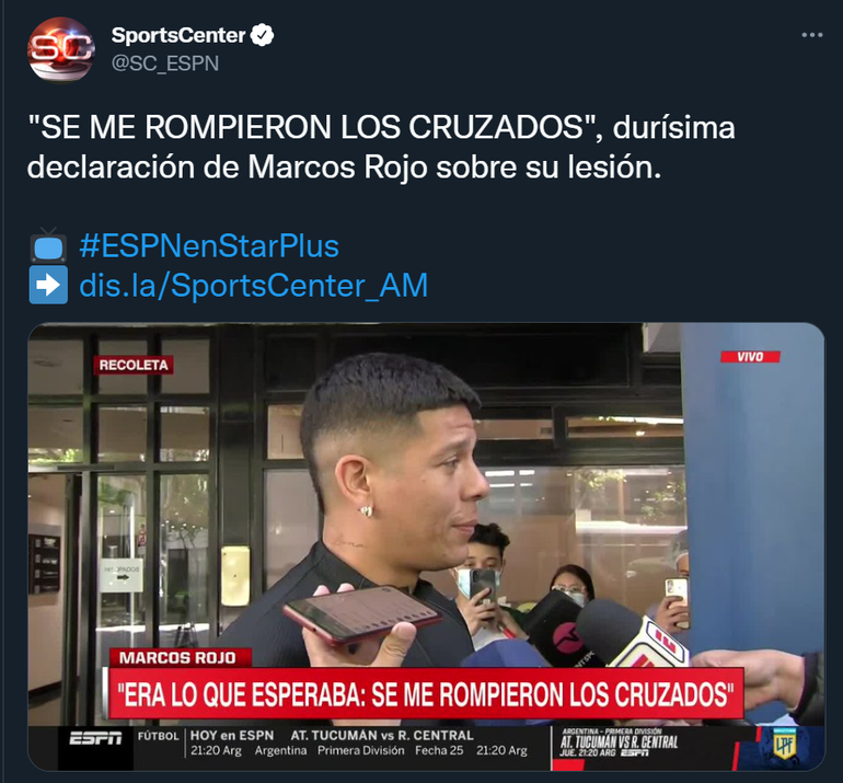 Marcos Rojo se rompió los ligamentos cruzados de su rodilla derecha y permanecerá alejado de las canchas por un lapso de seis a ocho meses.