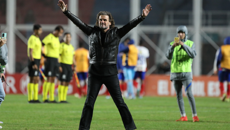 Rubén Darío Insúa y su festejo del martes en el Nuevo Gasómetro.&nbsp;