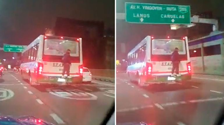 Video: viajó colgado del colectivo para no pagar el boleto