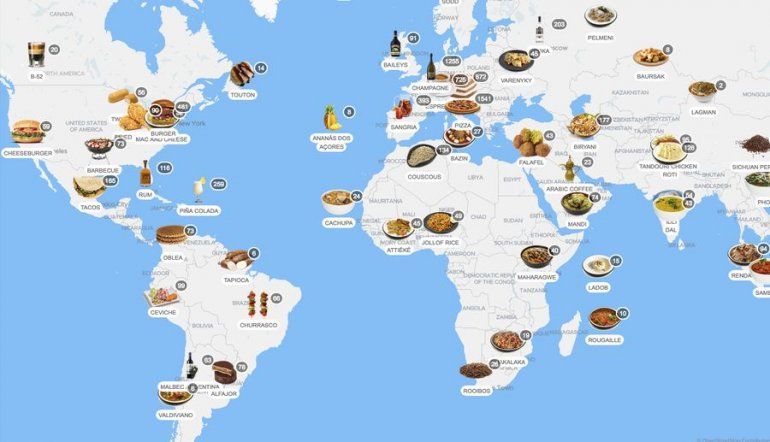 Taste Atlas es un planisferio donde figuran con iconos las comidas típicas de cada país o región