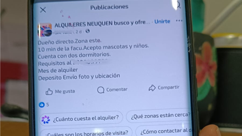 Los grupos de Facebook son los más utilizados para ofrecer y buscar alquileres en Neuquén. Los grupos de Facebook son los más utilizados para ofrecer y buscar alquileres en Neuquén.