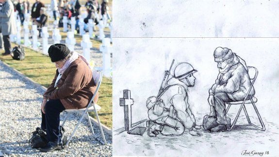 Emotivo dibujo de un soldado de Malvinas con su mamá