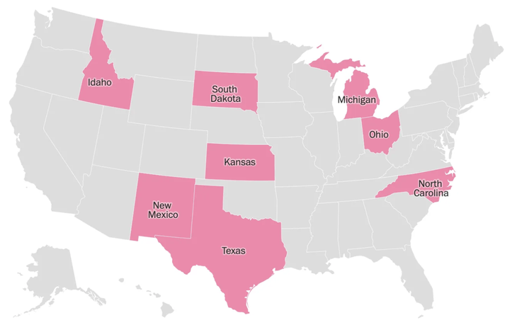 Los estados en los que fue detectado el virus en el ganado. Gráfico: Health Policy. Los estados en los que fue detectado el virus en el ganado. Gráfico: Health Policy.