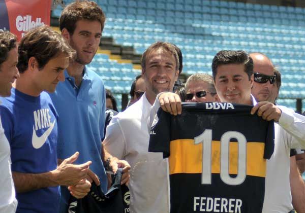 Federer visitó La Bombonera junto a Del Potro y Batistuta