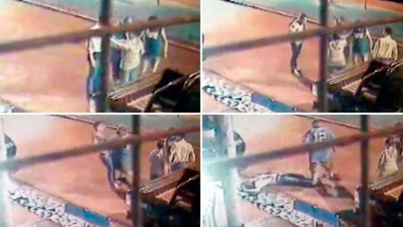 Secuencia de la discusión, el golpe y el final, con el joven inconsciente.