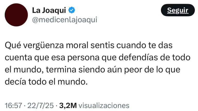 El polémico mensaje de La Joaqui El polémico mensaje de La Joaqui