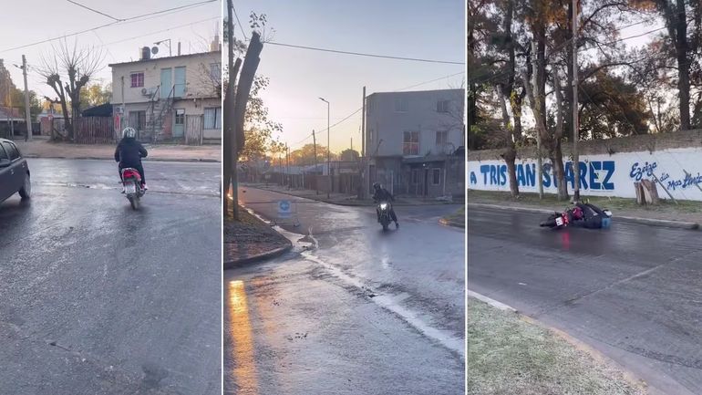 El vecino captó muchas caídas en la misma esquina.