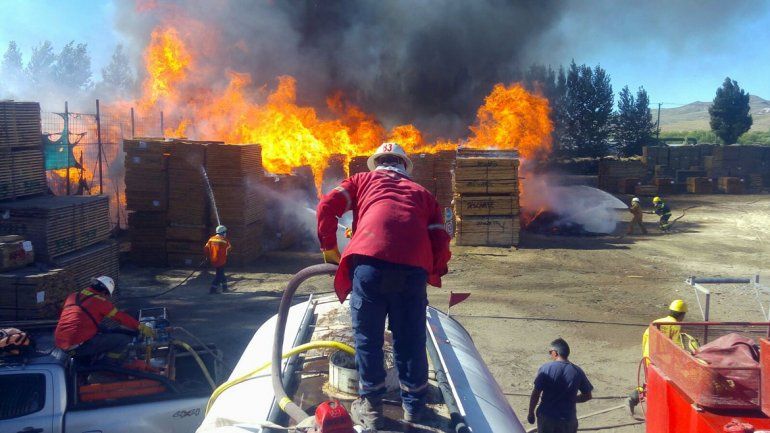Bomberos combaten un importante incendio en el aserradero de la firma Corfone