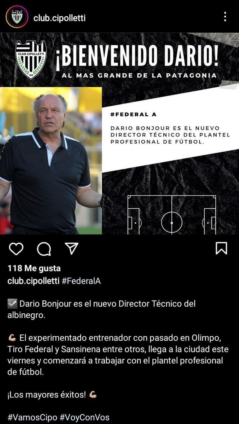 Cipolletti nombró a Darío Bonjour como DT
