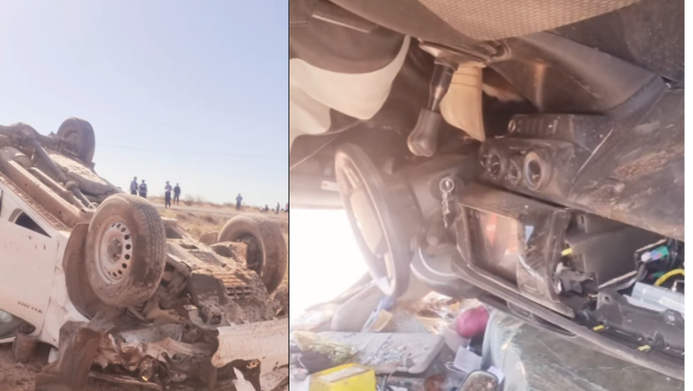 La camioneta del EPEN quedó volcada a la vera de la ruta
