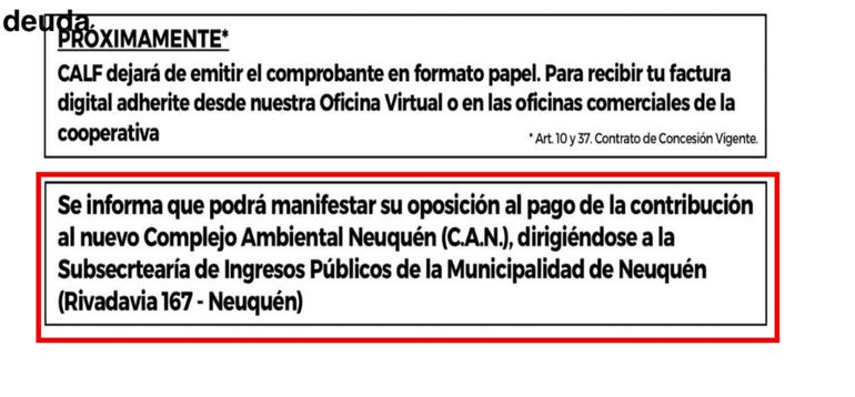 La Municipalidad aclaró que hay un error en la leyenda de la última factura de CALF. Se tiene que pagar todo. La Municipalidad aclaró que hay un error en la leyenda de la última factura de CALF. Se tiene que pagar todo.
