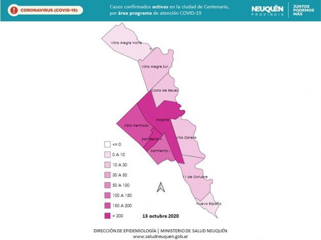 Mapa de Covid en Centenario, por Epidemiología de Neuquén.