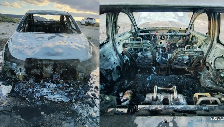 El auto quedó destruido por las llamas en la Ruta 237 | LM Neuquen El auto quedó destruido por las llamas en la Ruta 237