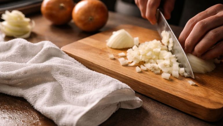 La cebolla libera gases irritantes que provocan ardor en los ojos apenas se la corta. La cebolla libera gases irritantes que provocan ardor en los ojos apenas se la corta.