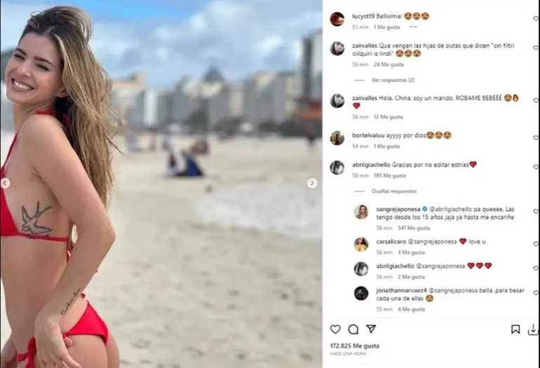 El posteo de la China Suárez en microbikini, donde una seguidora opinó sobre sus estrías. El posteo de la China Suárez en microbikini, donde una seguidora opinó sobre sus estrías.