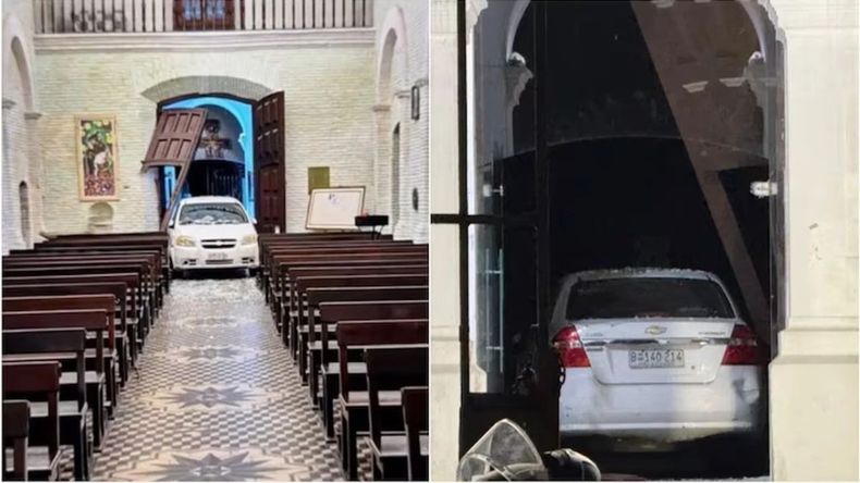 ¡Dios mio! Se metió con el auto adentro de una iglesia