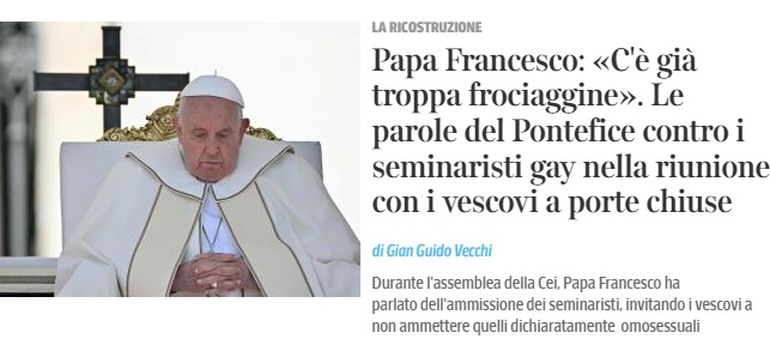 La tapa del Corriere della Sera con la frase del Papa Francisco. La tapa del Corriere della Sera con la frase del Papa Francisco.