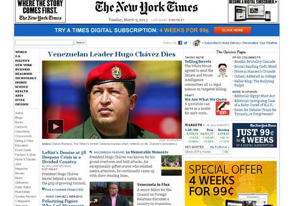 La muerte de Hugo Chávez impactó en la prensa internacional