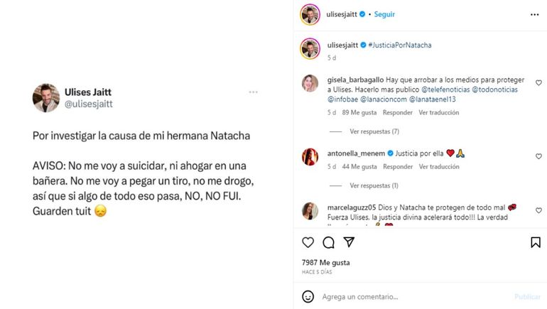 El mensaje de Ulises Jaitt, donde aseguró que no iba a suicidarse. El mensaje de Ulises Jaitt, donde aseguró que no iba a suicidarse.
