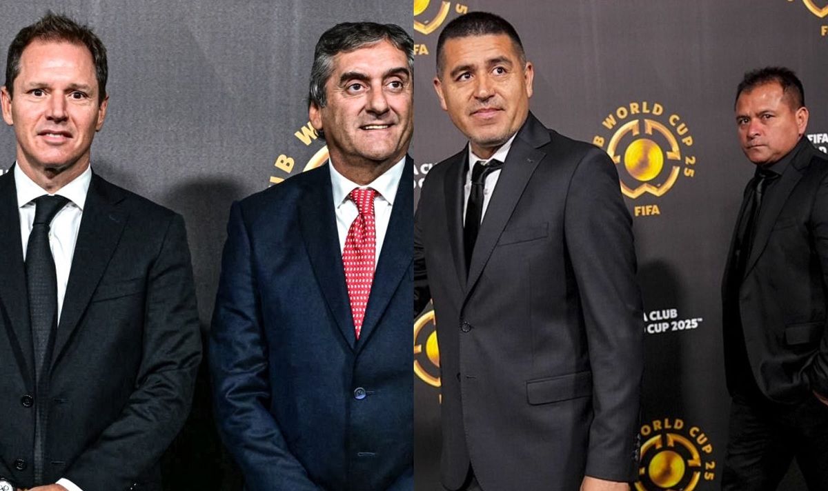 Los dirigentes de River y Boca en el sorteo del Mundial de Clubes.&nbsp;