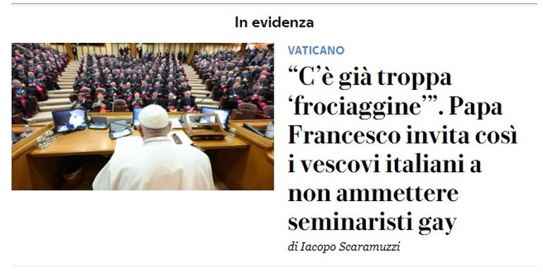 La tapa del diario italiano La Repubblica, con la afirmación de Francisco. La tapa del diario italiano La Repubblica, con la afirmación de Francisco.