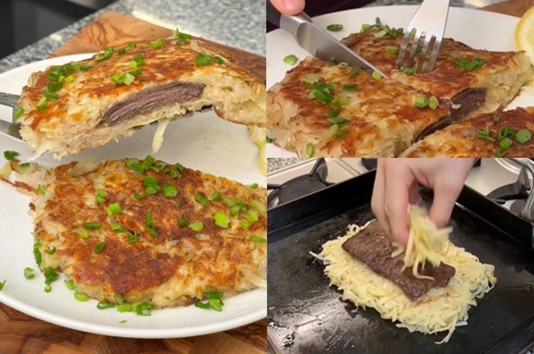 Receta de entraña con base crocante de papa y queso