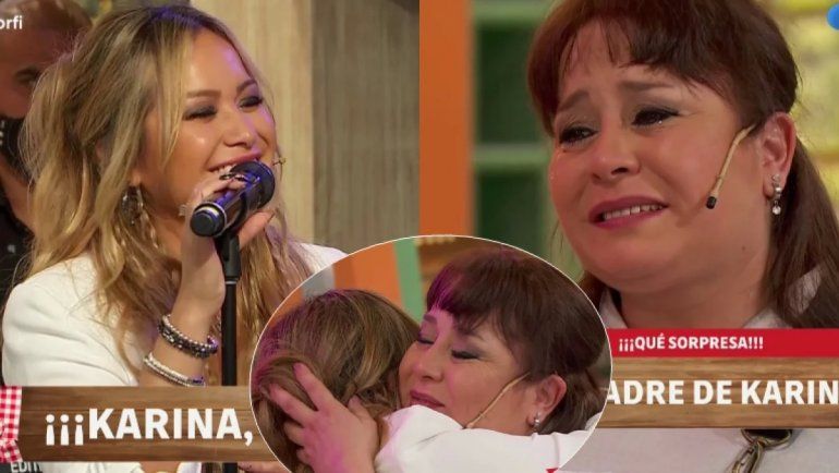 Karina fue sorprendida por su mamá y se quebró en vivo