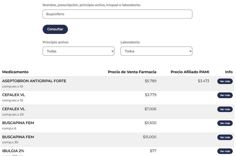 Otro ejemplo de la web, en este caso buscando "Ibuprofeno". Otro ejemplo de la web, en este caso buscando "Ibuprofeno".