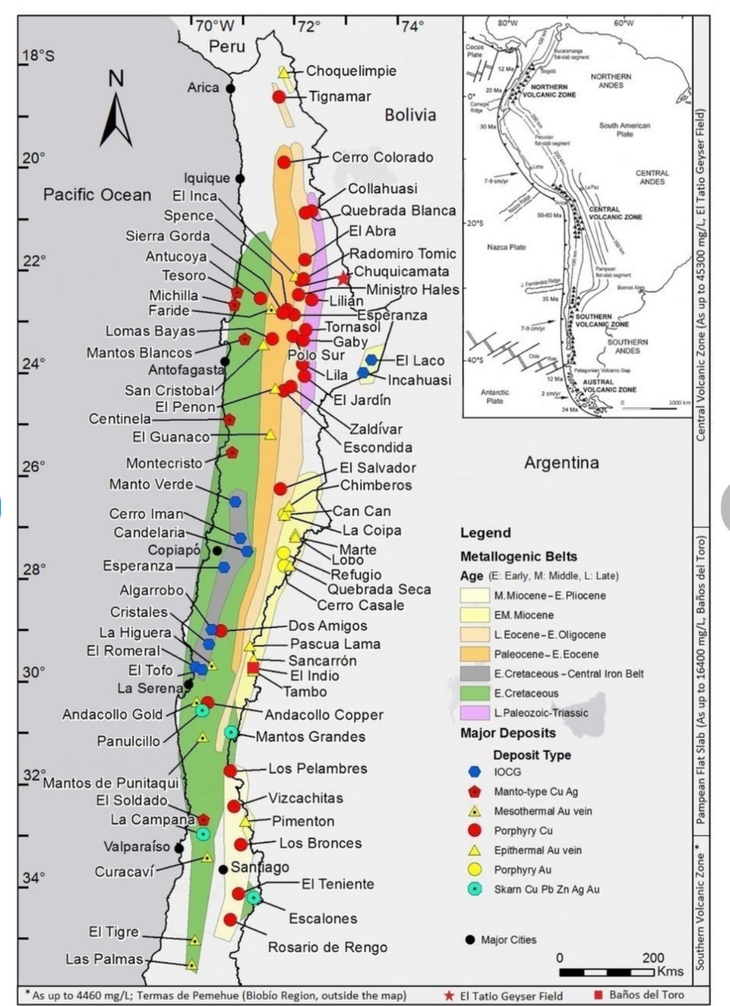 El análisis de 82 yacimientos muestra que la mayor concentración de oro se asocia a epitermales y pórfidos. Mapa compartido por el especialista Juan Carlos Sarmiento Arias en Linkedin. El análisis de 82 yacimientos muestra que la mayor concentración de oro se asocia a epitermales y pórfidos. Mapa compartido por el especialista Juan Carlos Sarmiento Arias en Linkedin.
