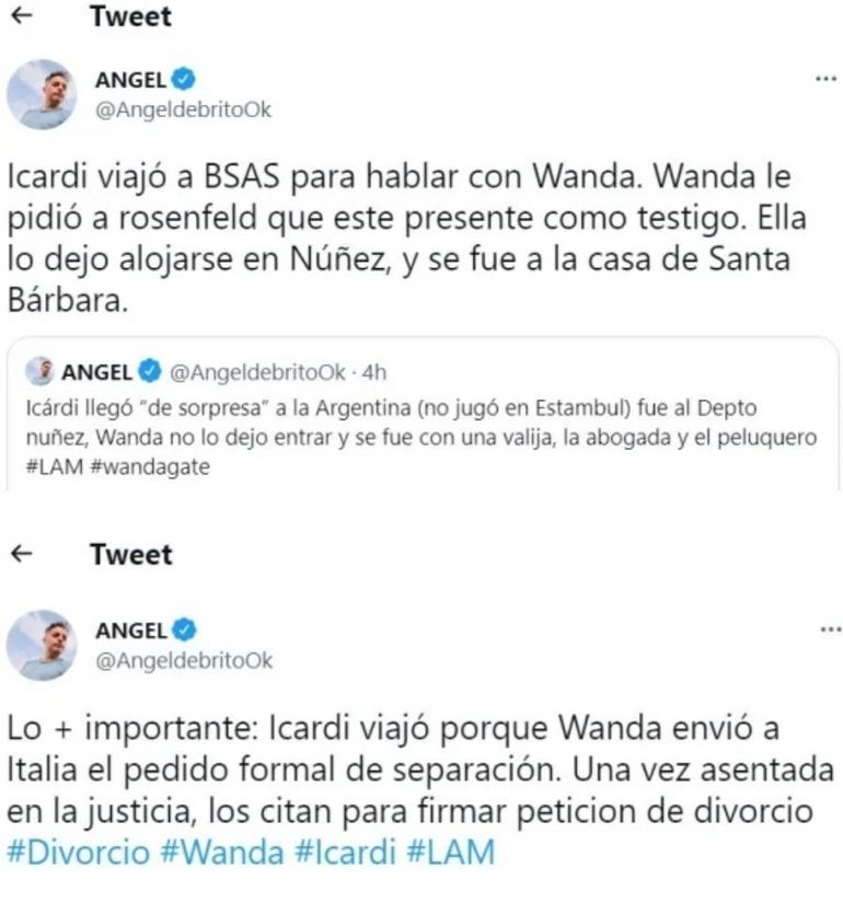 Angel de brito dio detalles en su cuenta de Twitter sobre la sorpresiva llegada de Mauro y la reacción de Wanda.