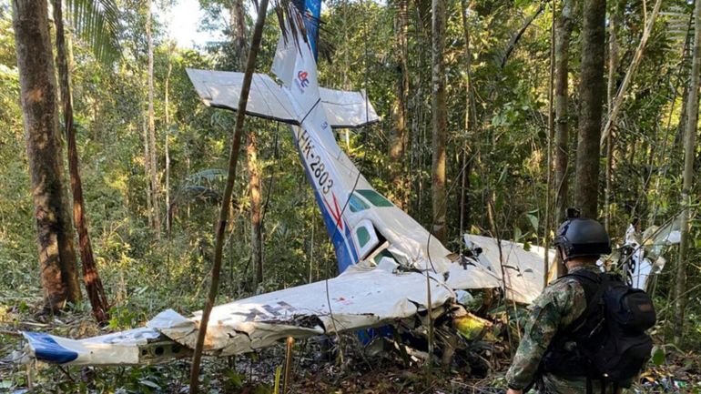 La avioneta donde los niños se trasladaban, que fue hallada en la selva. La avioneta donde los niños se trasladaban, que fue hallada en la selva.