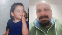 Luciano, de niño y ahora, que a los 48 años, busca determinar su identidad.