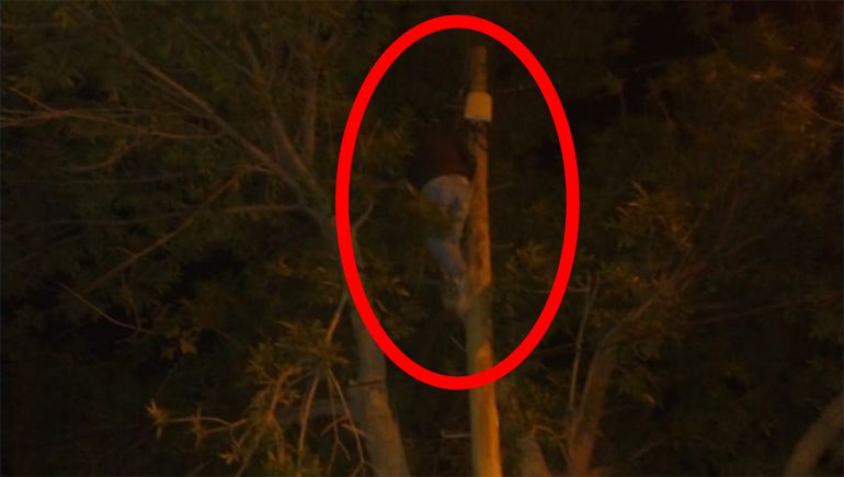 Lo atraparon cortando cables de un poste y se negó a bajar para no ser detenido