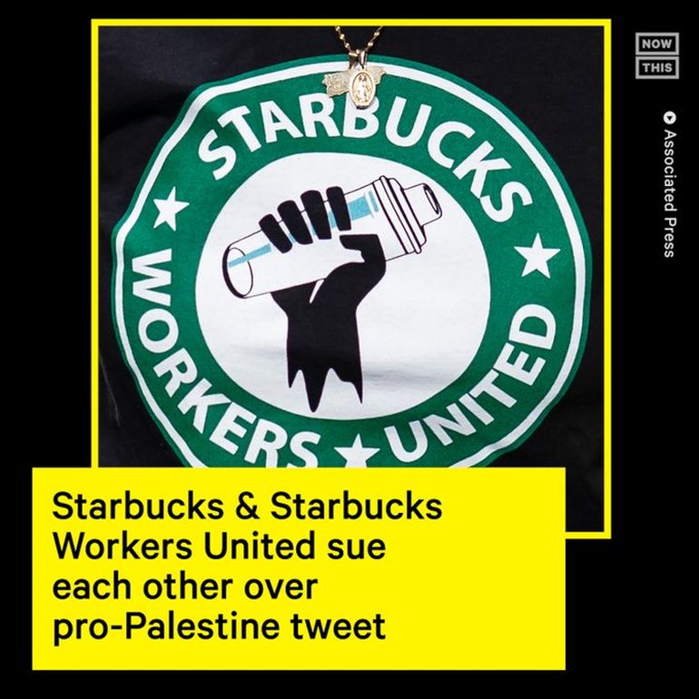 Protesta de los sindicatos de Starbucks contra Israel por la guerra en Gaza. Protesta de los sindicatos de Starbucks contra Israel por la guerra en Gaza.