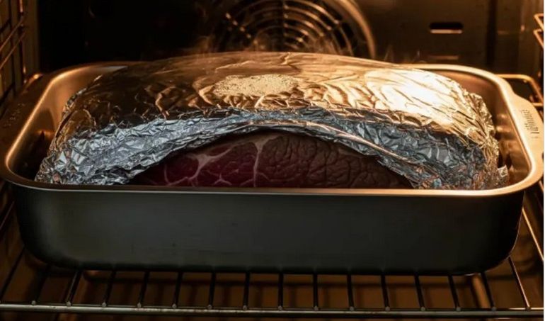 Para recalentar al horno, se recomienda cubrir la carne con papel aluminio. Para recalentar al horno, se recomienda cubrir la carne con papel aluminio.