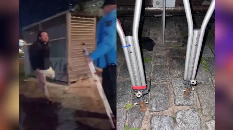 La policía detuvo a un vendedor ambulante en el barrio porteño de Puerto Madero, según adujeron andaba con unas muletas preparadas intencionalmente con puntas y púas para dañar a terceros.