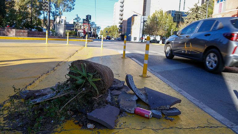 Un hombre fuera de sí destrozó las macetas del centro neuquino