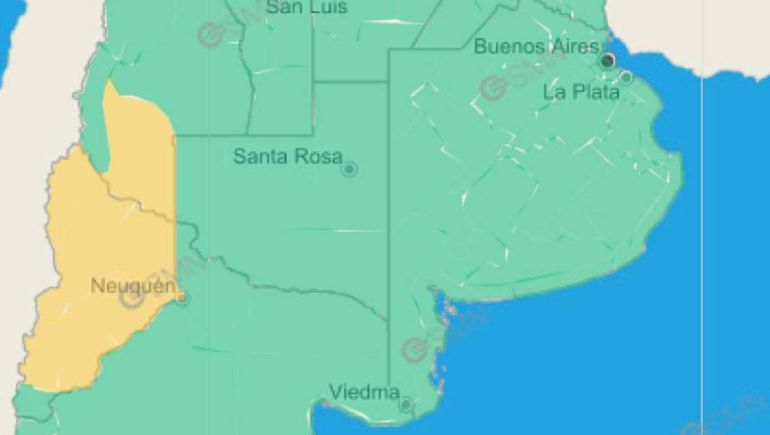 La zona de alerta amarilla metereológica en Neuquén. En la Confluencia será por lluvias y en la cordillera por nevadas. La zona de alerta amarilla metereológica en Neuquén. En la Confluencia será por lluvias y en la cordillera por nevadas.