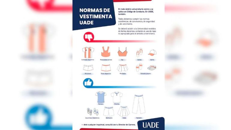 La universidad defendió la medida al incluir la minifalda entre las prendas “no adecuadas”. La universidad defendió la medida al incluir la minifalda entre las prendas “no adecuadas”.