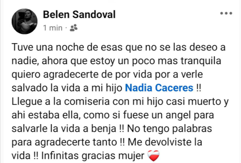 El profundo agradecimiento de la mamá del bebé en las redes sociales. El profundo agradecimiento de la mamá del bebé en las redes sociales.