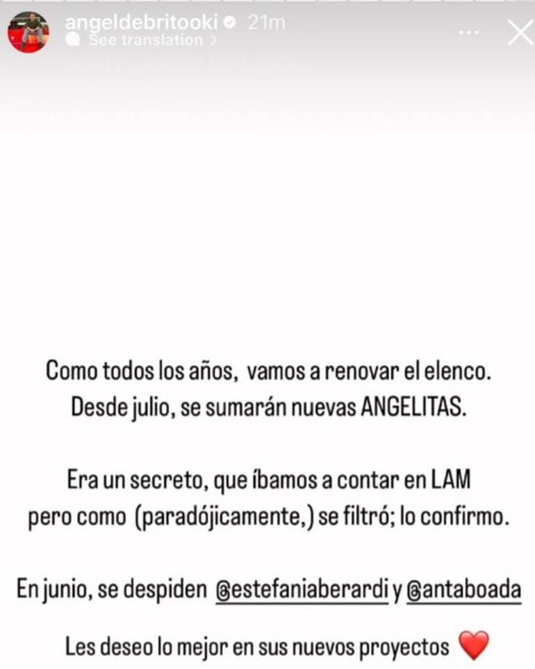 El posteo de Ángel de Brito donde anuncia que dos panelistas dejan LAM a fin de mes. El posteo de Ángel de Brito donde anuncia que dos panelistas dejan LAM a fin de mes.