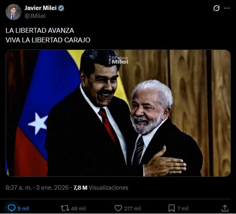 Captura del video publicado por Milei. Captura del video publicado por Milei.