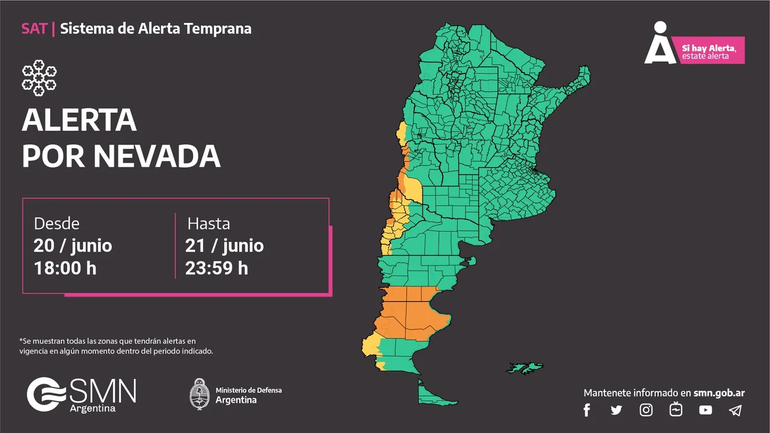 El SMN emitió un alerta por nieve y temperaturas extremas. El SMN emitió un alerta por nieve y temperaturas extremas.