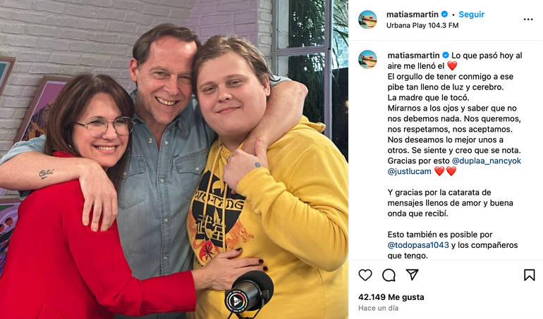 El posteo que Matías Martin le dedicó a Nancy Dupláa. El posteo que Matías Martin le dedicó a Nancy Dupláa.