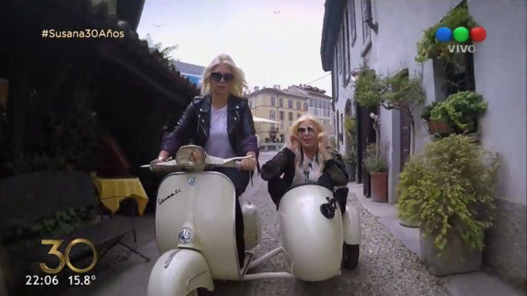 Wanda y Susana recorrieron Milán en moto y se divirtieron de lo lindo.